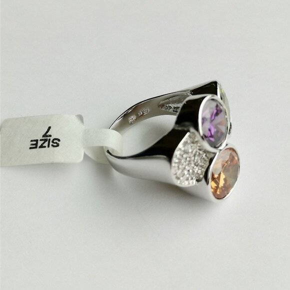 Multi stone cocktail ring 14k white gold size 7 🆕 - Picture 3 of 5